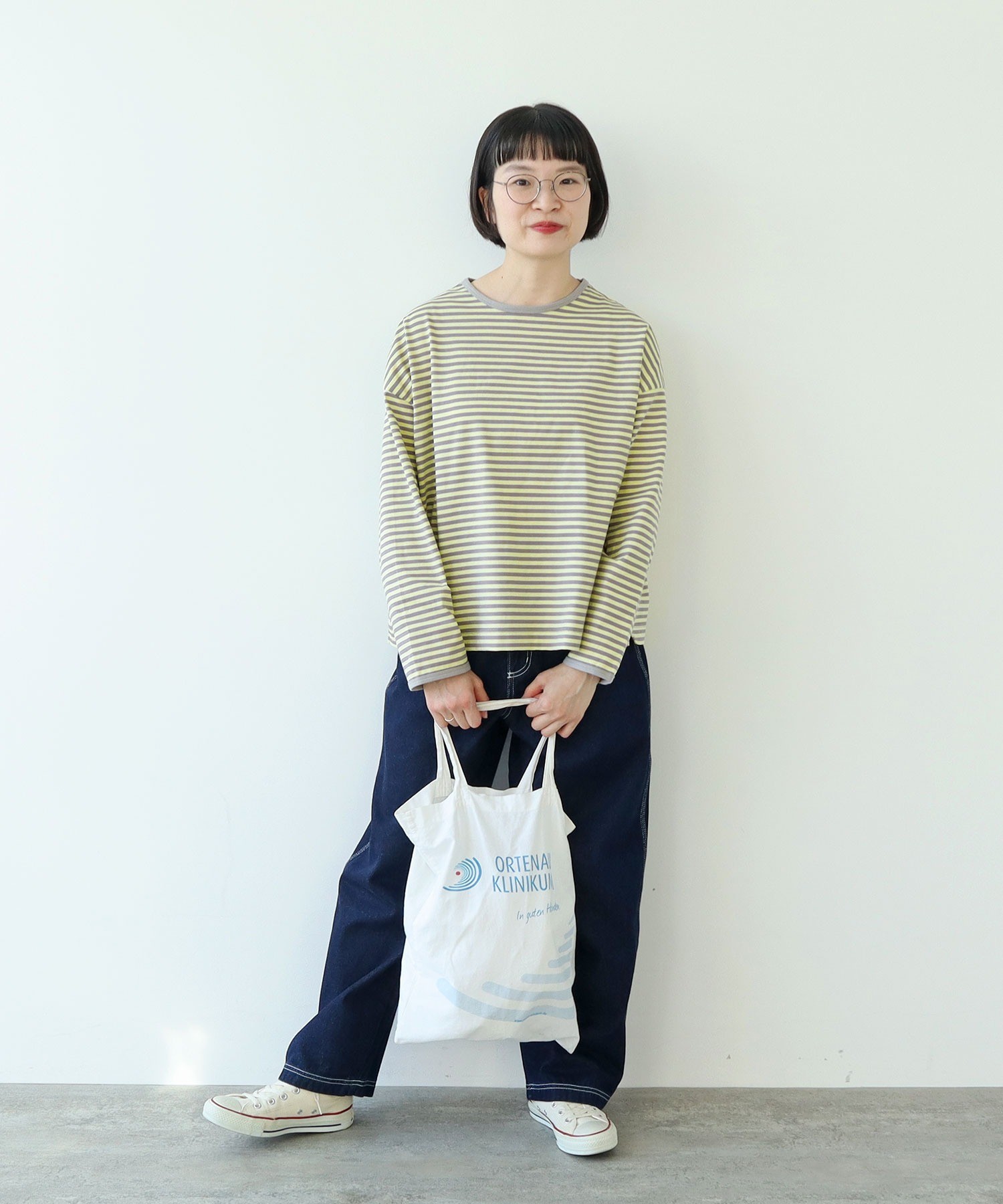 AMBIDEX Store ボーダー配色バインダー BIGカットソー(F ライトブルー