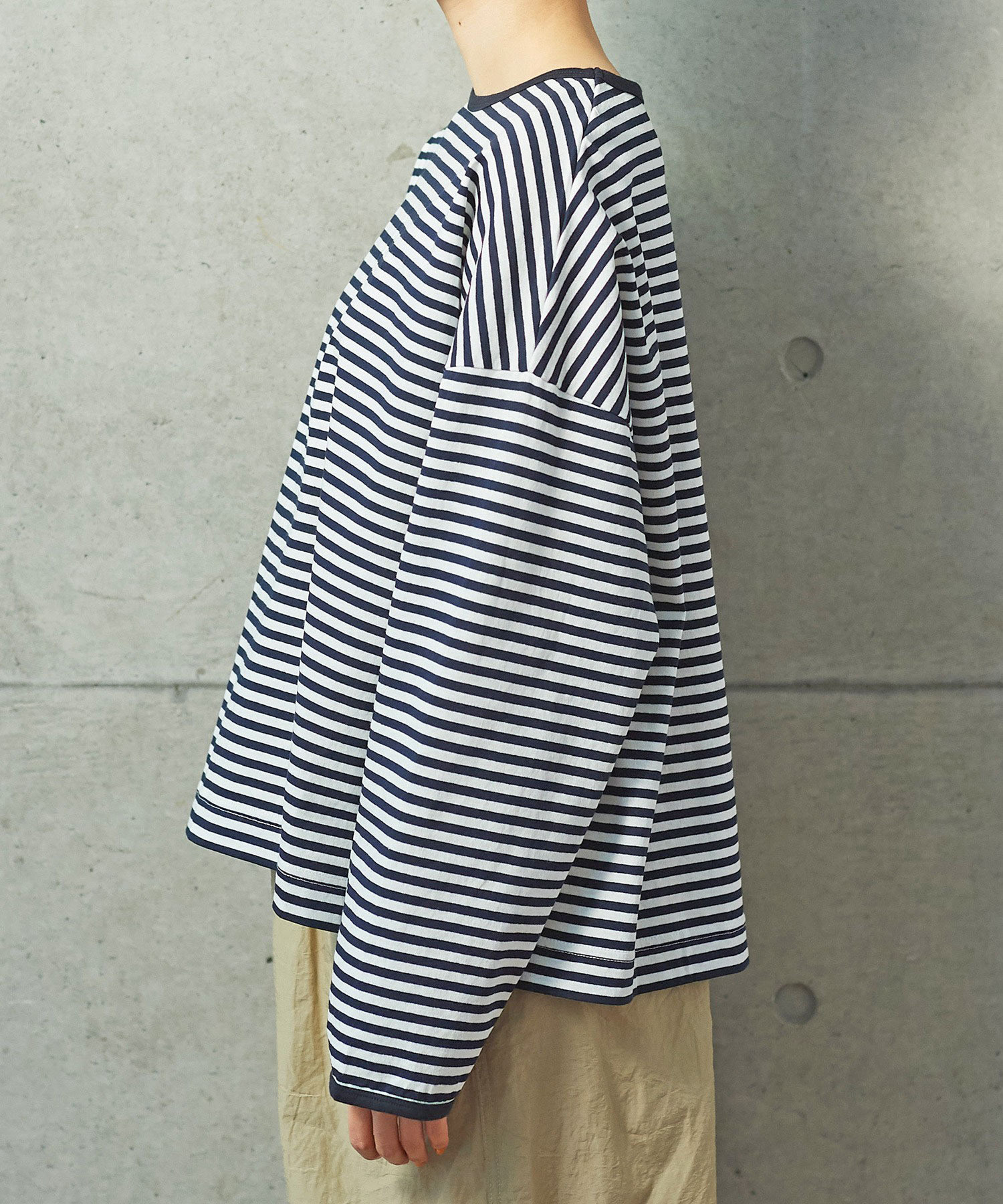 AMBIDEX Store ボーダー配色バインダー BIGカットソー(F ライトブルー