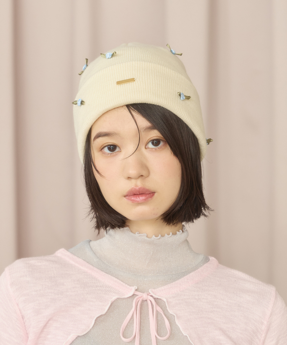 mite帽子/えん帽子/手織麻〈オフホワイト×キナリミックス》 希少 mite