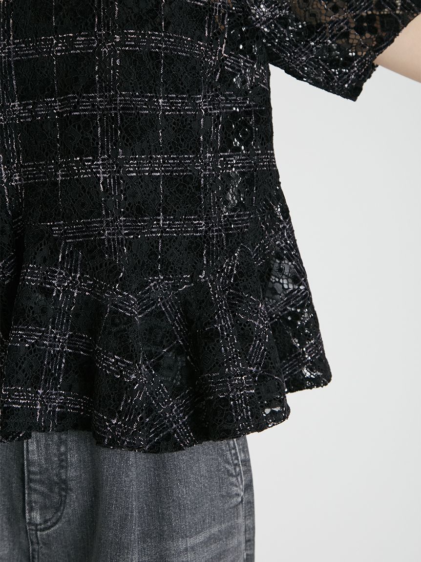 ブラッシュドレースペプラムトップス(ブラウス・シャツ)｜TOPS