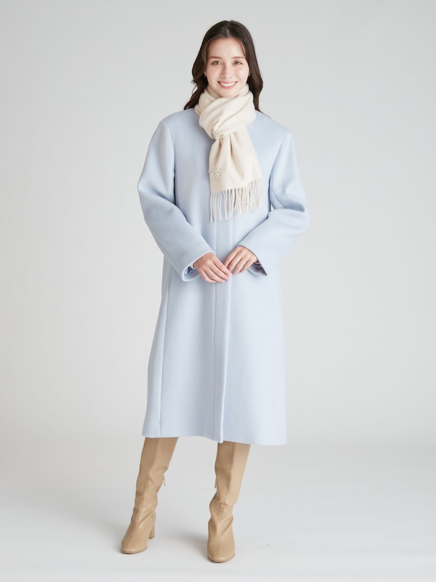 リボンストール付きノーカラーコート(コート)｜OUTER（アウター