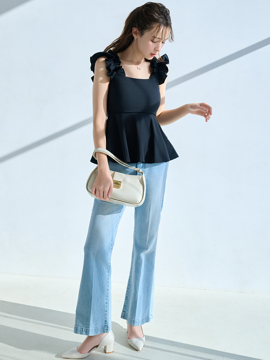 ハイウエストフレアデニムパンツ(ロングパンツ)｜PANTS（パンツ