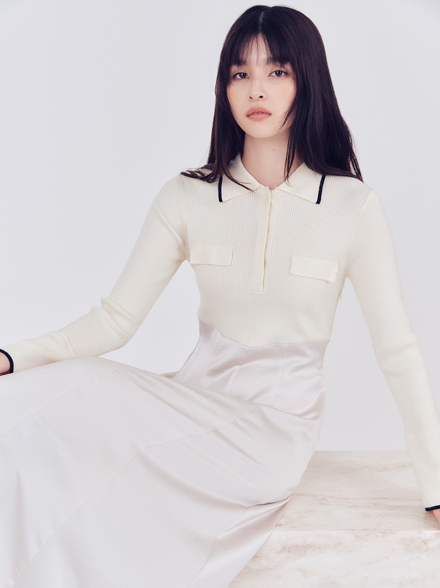 オープンポロカラーニットワンピース(マキシ・ロングワンピース