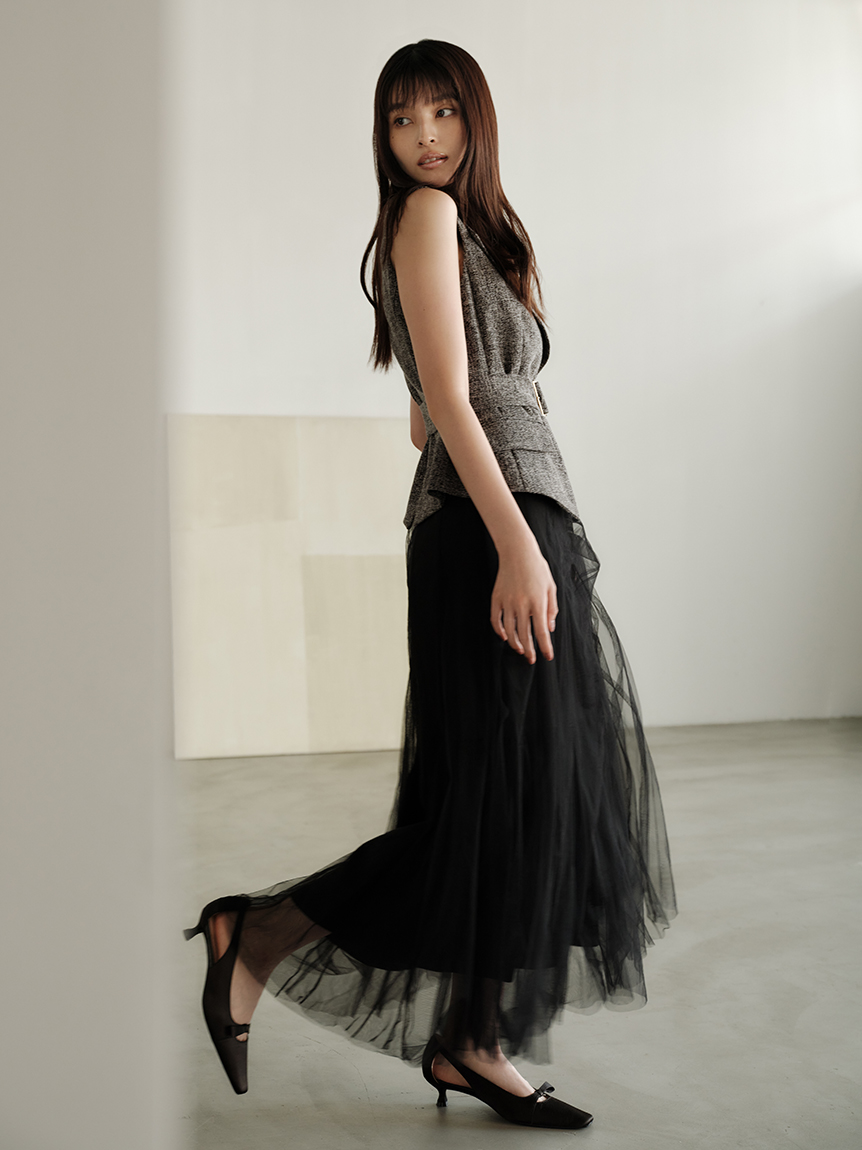 00サイズ】ジレチュールスカートセットアップ(トップス＆ボトムセット