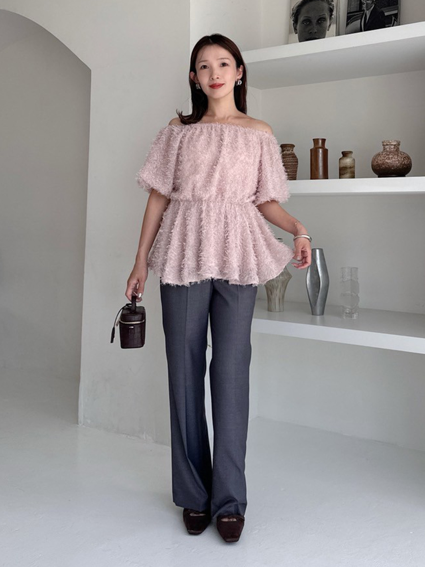 ONLINE限定】フリンジラメジャガード2wayオフショルブラウス