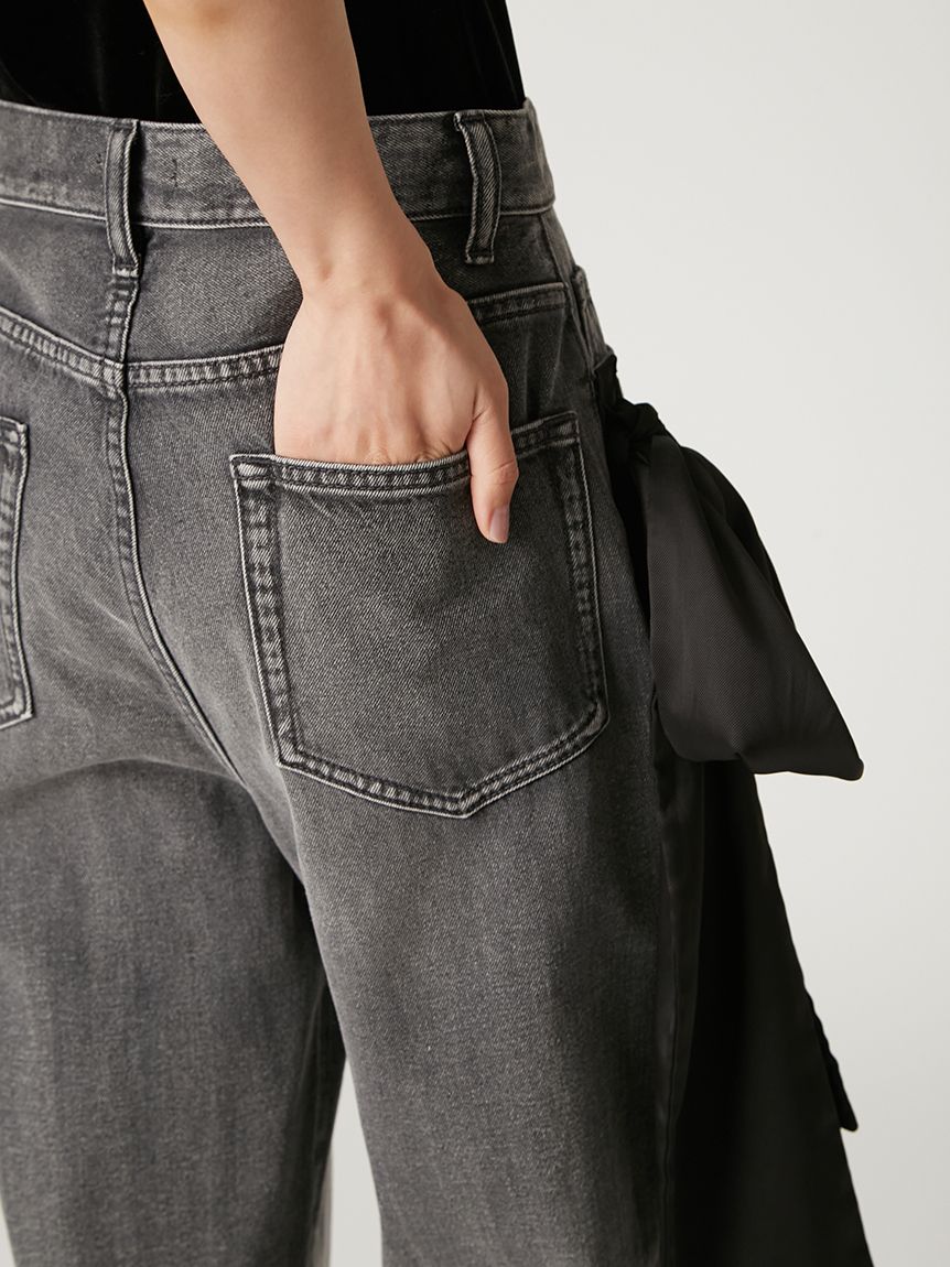 00サイズ】リボンモチーフストレートワイドデニム(デニムパンツ