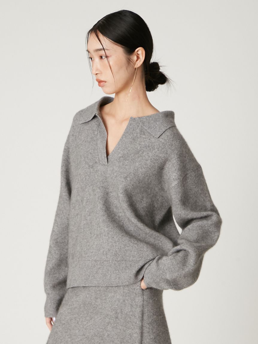 ラクーンダブルフェイスポロカラープルオーバー(ニット)｜トップス