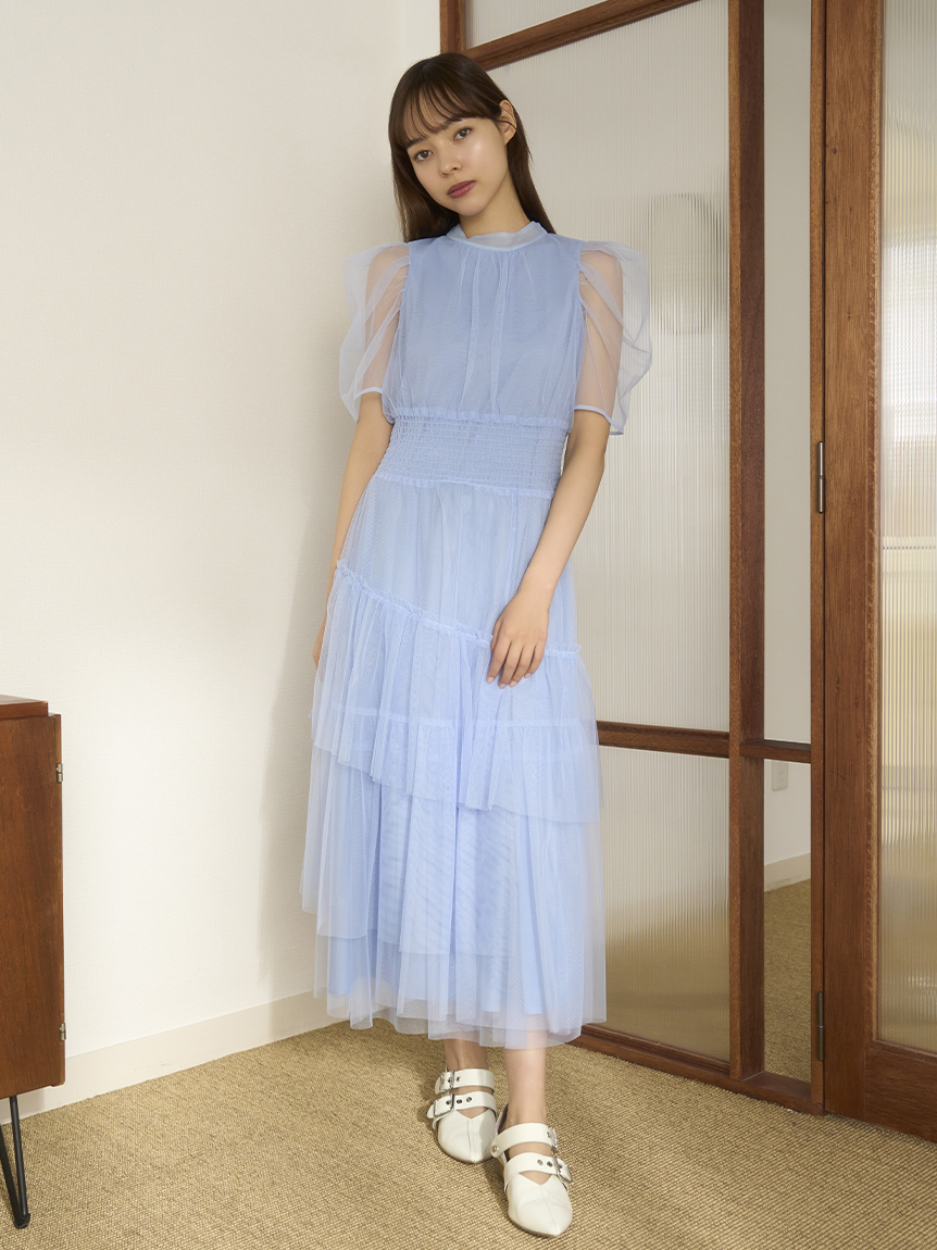 ハーフスリーブチュールドレス(ロングワンピース)｜ワンピース｜FURFUR