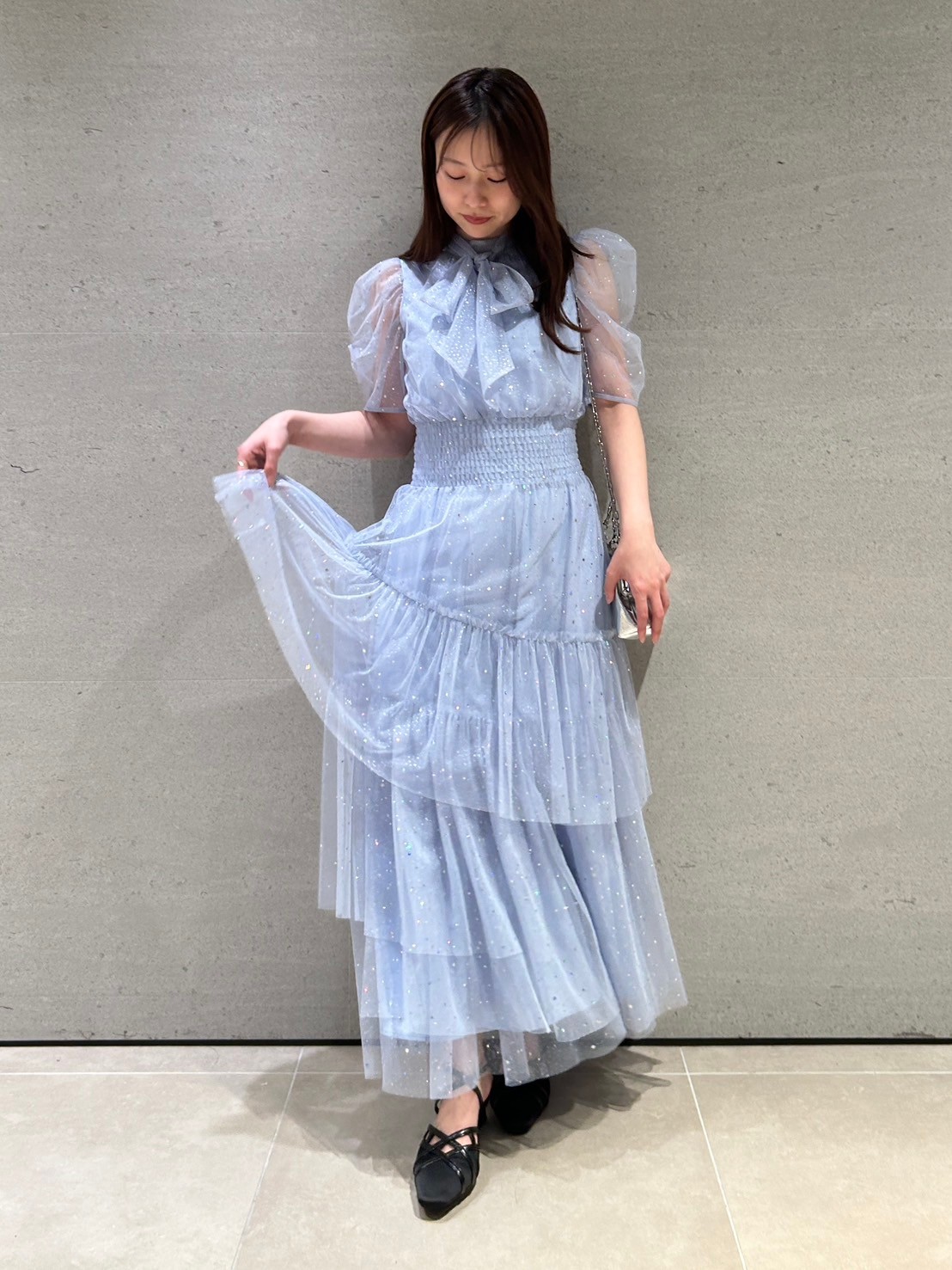 限定サイズ】ハーフスリーブラメチュールドレス(ロングワンピース