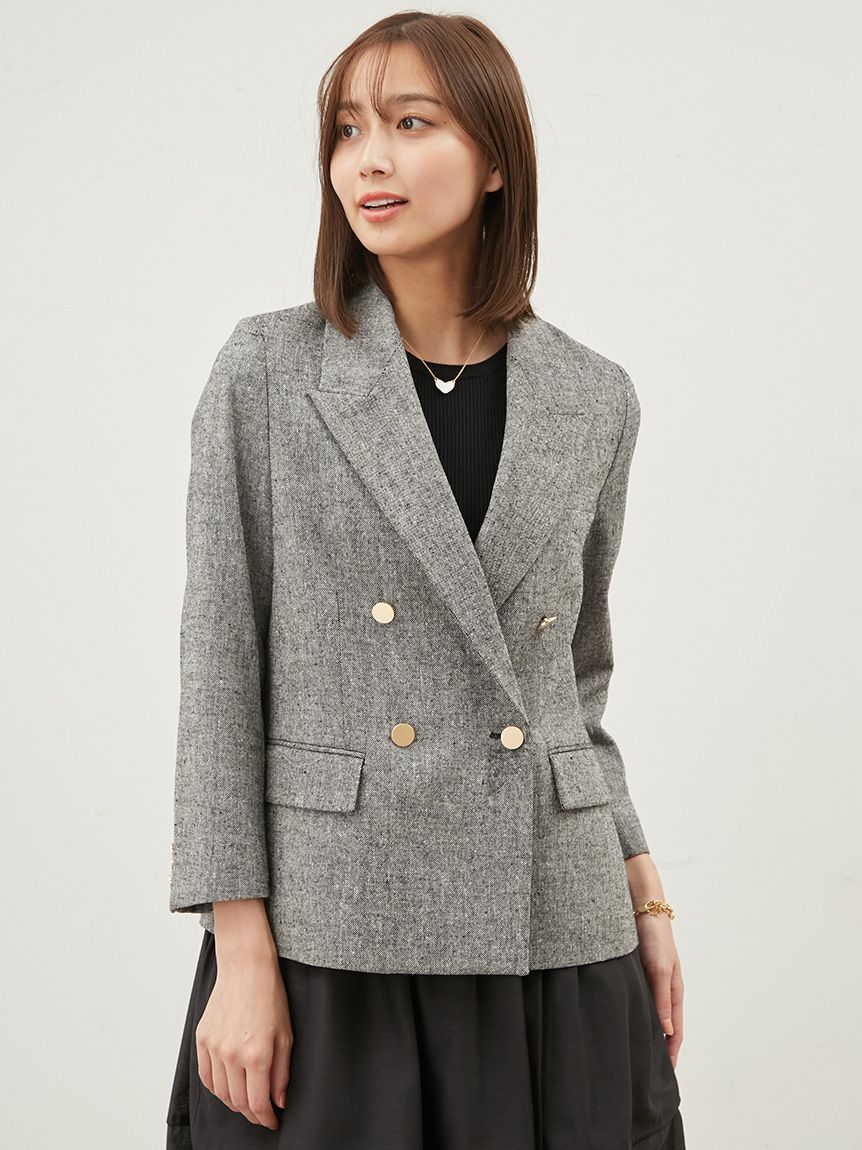 金釦ダブルブレストツイードブレザー(テーラードジャケット)｜アウター