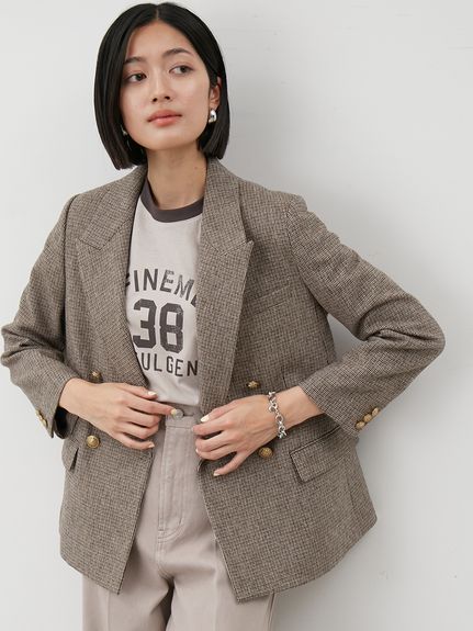 チェック金釦ダブルブレストブレザー(テーラードジャケット)｜アウター