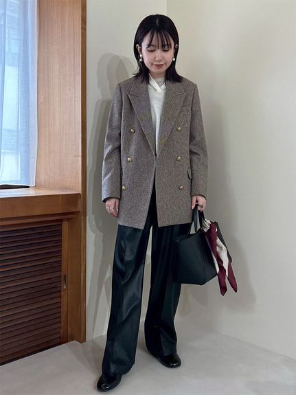 チェック金釦ダブルブレストロングブレザー(テーラードジャケット