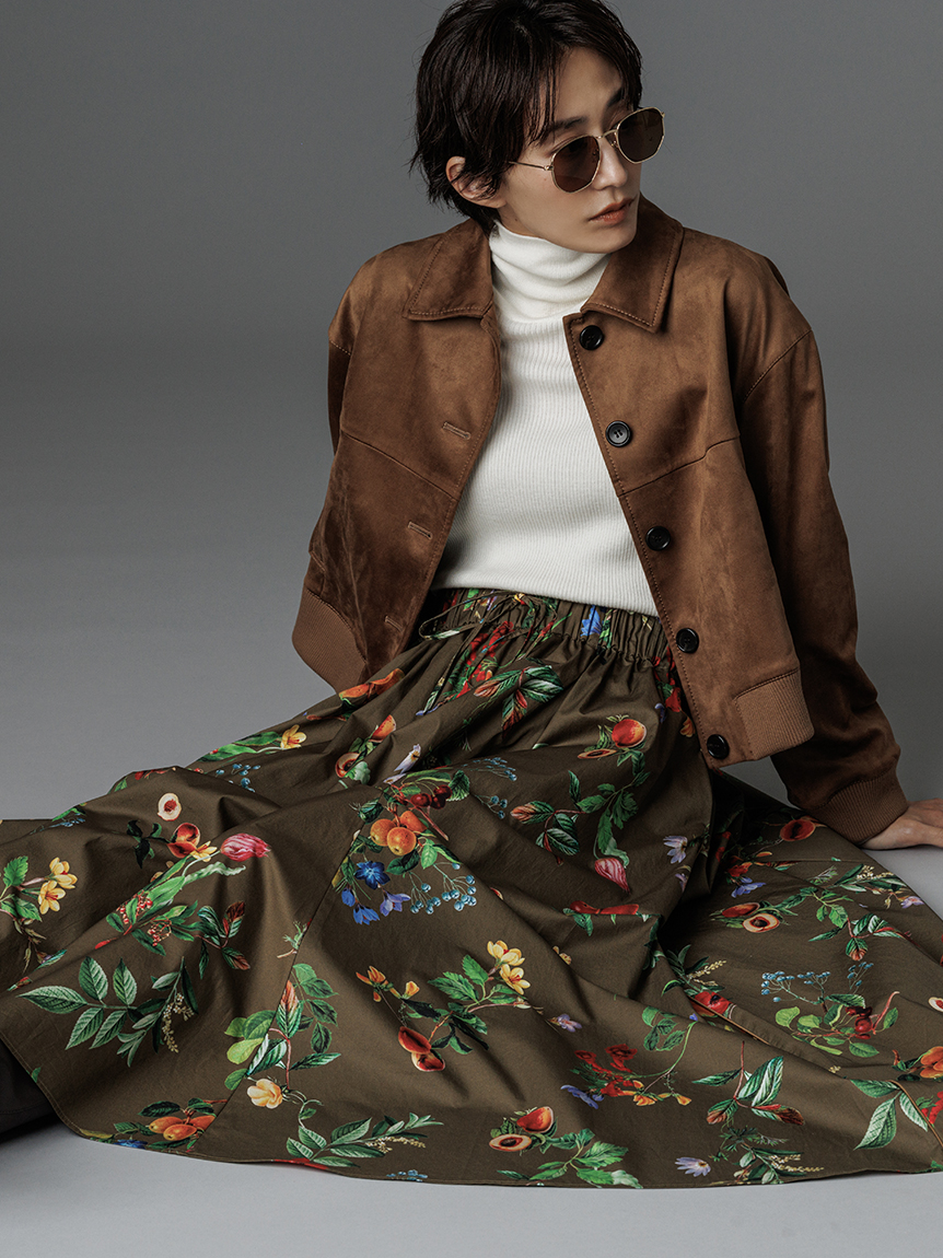 ボタニカルウエストゴムギャザーマキシスカート(ロングスカート