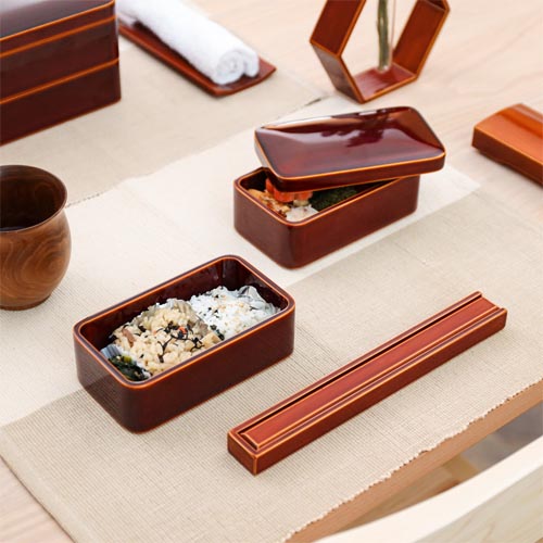 飛騨春慶 元田漆器 隅丸二段弁当箱 伝統工芸品 木製 弁当箱／箸箱