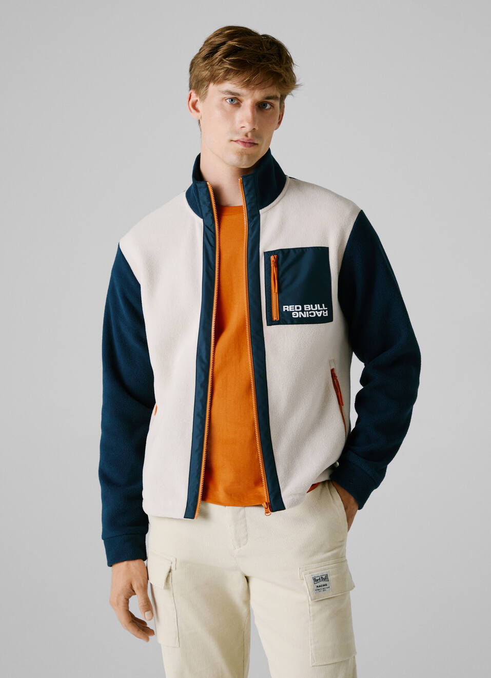 Red Bull Racing X Pepe Jeans Ecru Fleece Color Block Jacket | Pepe