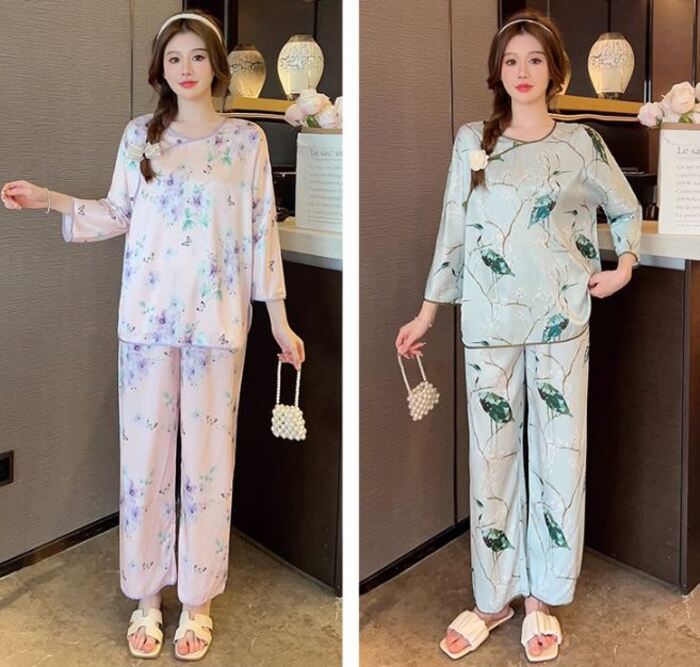 チャイナ服 シルク風 つやつや生地 チャイナパジャマ パジャマ