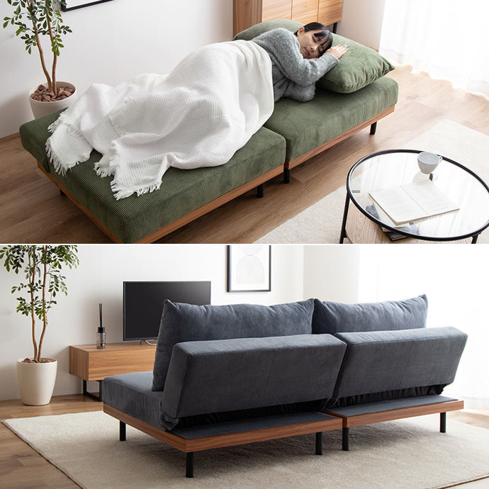 g118046]【2点セット】Ridley リクライニングコーデュロイソファ