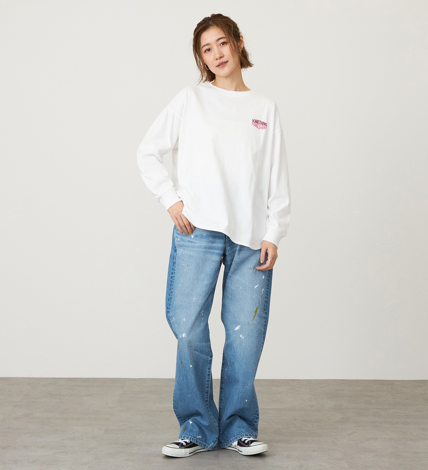 試着対象】SOMETHING ELSA ヴィンテージルーズストレートデニムパンツ