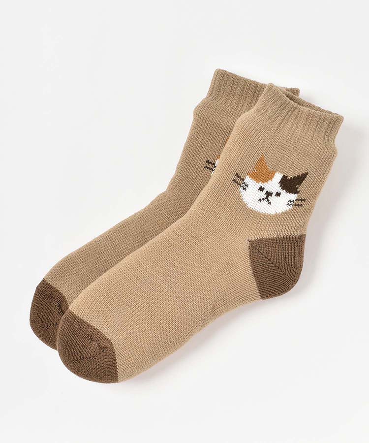 ミケネコワンポイント裏ボアソックス 猫 ミケネコ 犬 シュナウザー