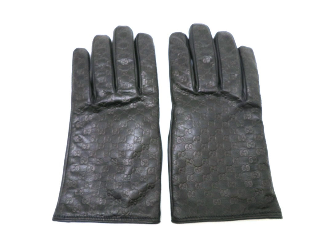 E9207 GUCCI グッチシマ GG レザー 手袋 グローブ カシミヤ100 E9207