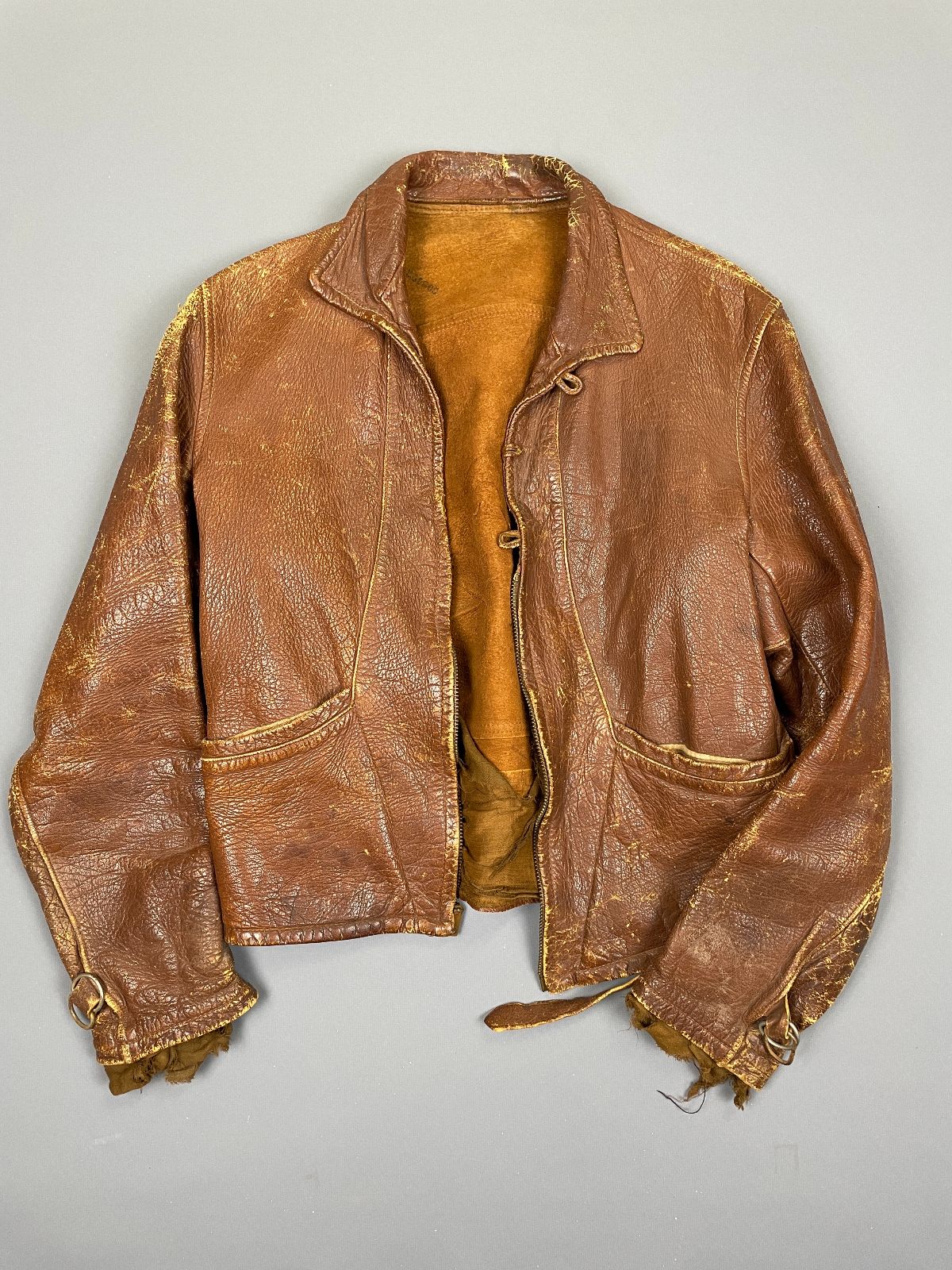 as-is *distressed 1930s-40s Buckle Back Horse Hide Leather Jacket