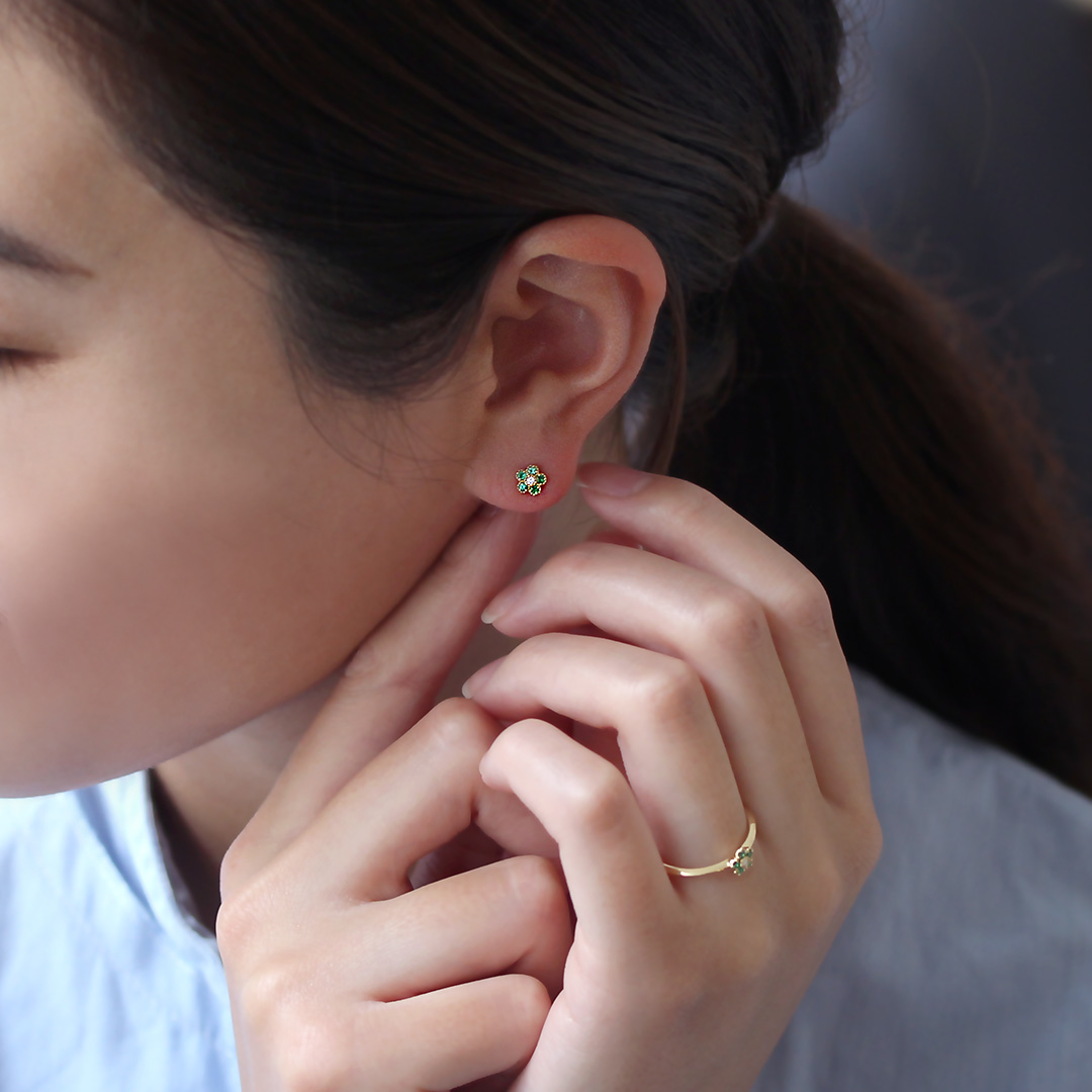 ビズー公式】エメラルド ダイヤモンドK10 K18 ピアス パルテール