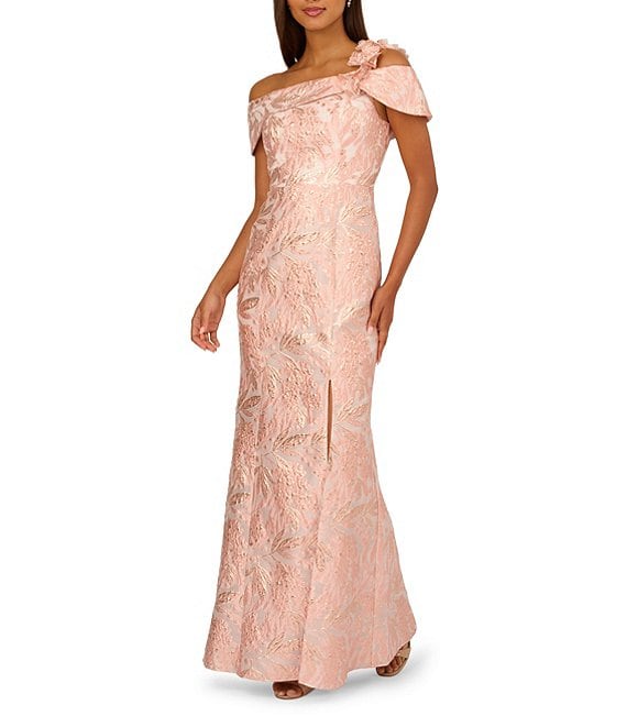 Adrianna Papell 3D Floral Jacquard Off-The-Shoulder Gown | Dillard's