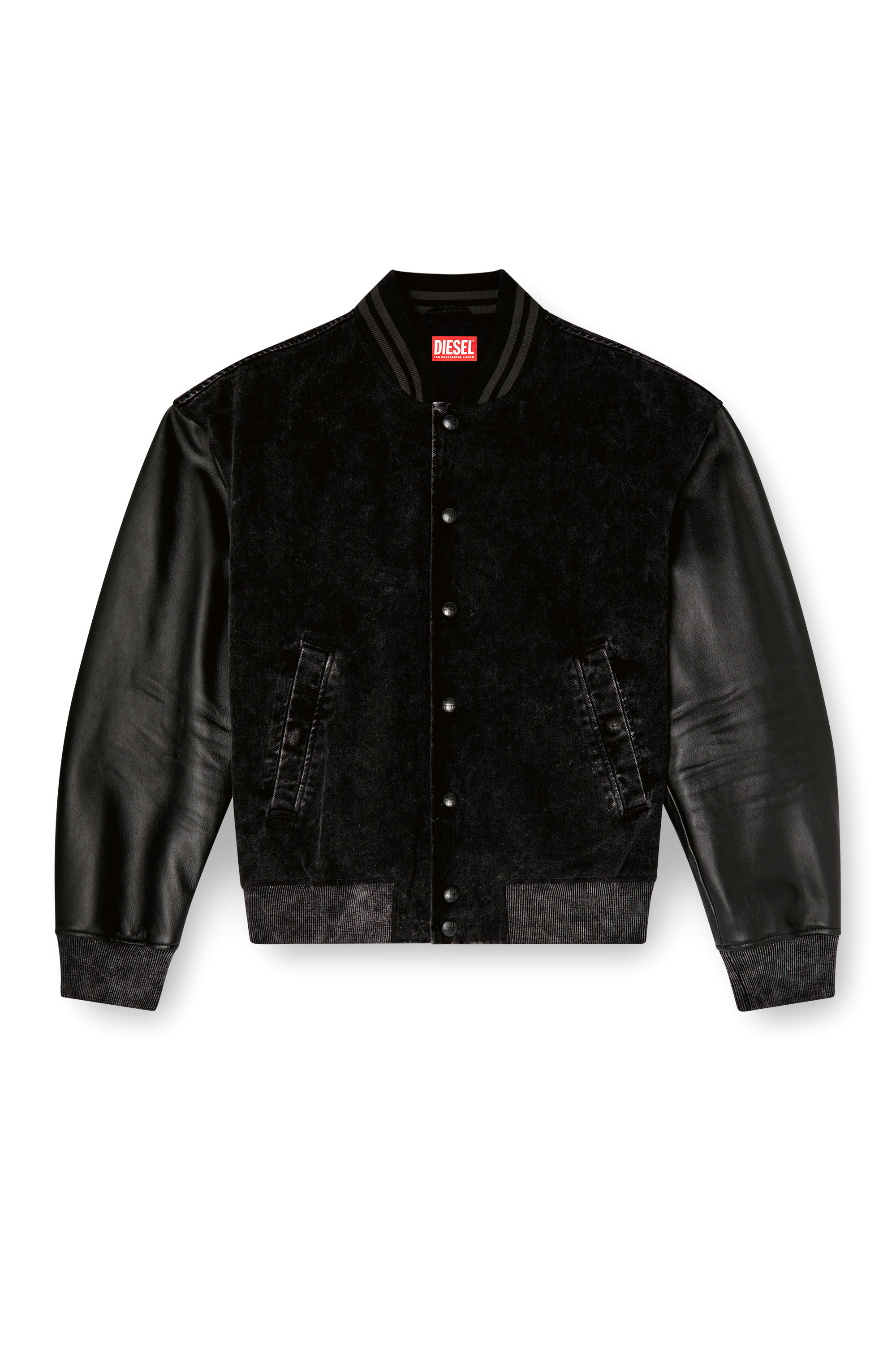 Men's Denim and leather bomber jacket | Black | Diesel