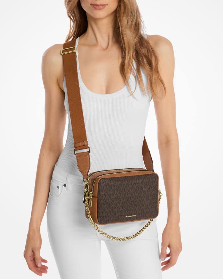 Bryant Medium Signature Logo Camera Crossbody Bag in BRN/ACORN