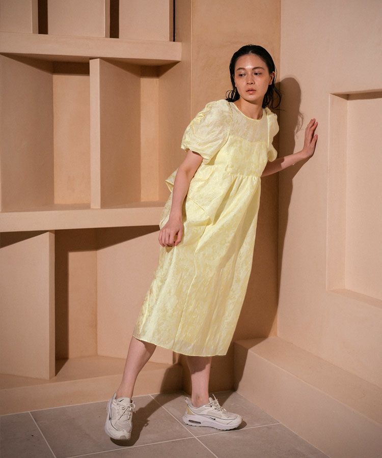 bubble sleeve jacquard dress