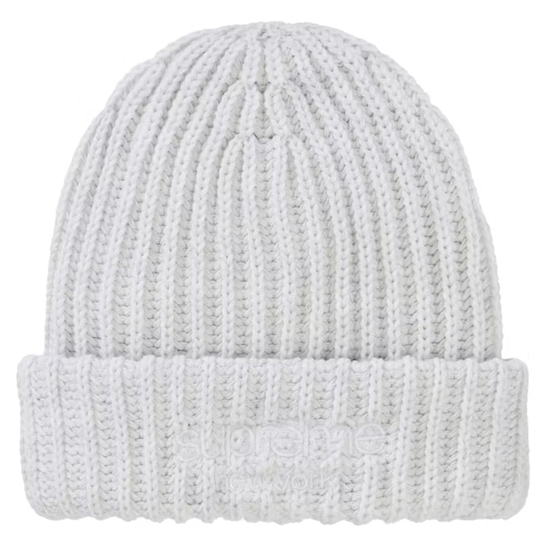 Supreme Chunky Rib Classic Logo Beanie White