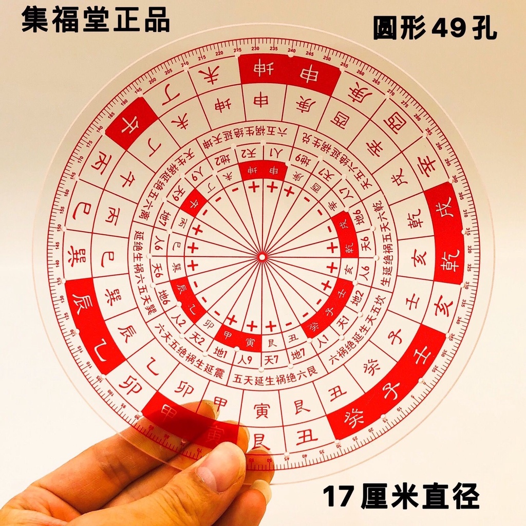 49孔圓形二十四山風水方位立極尺3寸精準透明羅盤佈局尺360週天| 蝦皮購物