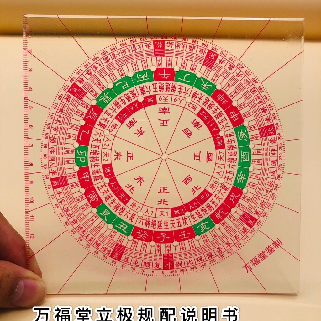 49孔圓形二十四山風水方位立極尺3寸精準透明羅盤佈局尺360週天| 蝦皮購物