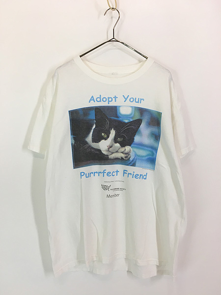 古着 10s 猫 ネコちゃん アニマル フォト Tシャツ L位 古着【30off
