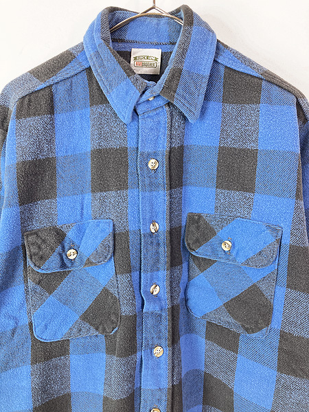 古着 90s USA製 FIVE BROTHER ブルー × ブラック ブロック チェック