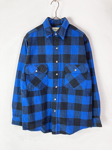 古着 80s St John's Bay ブルー × ブラック ブロック チェック ヘビー