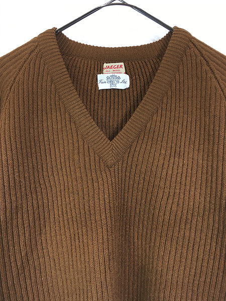 最終売り尽し】古着 60s Greatbritain製 JAEGER Vネック リブ編み