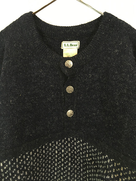 古着 80s ノルウェー製 LL Bean メタル ハーフボタン バーズアイ