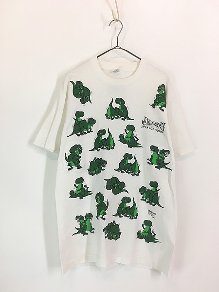 古着 90s USA製 JURASSEX 恐竜 人気 48手 エロ Tシャツ L 古着【30off
