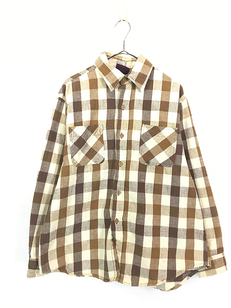 古着 80s USA製 BIG MAC ブラウン×ホワイト ブロック チェック ヘビー