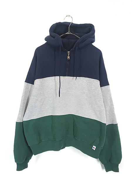 古着 90s USA製 Russell 3tone ボーダー ハーフジップ プルオーバー