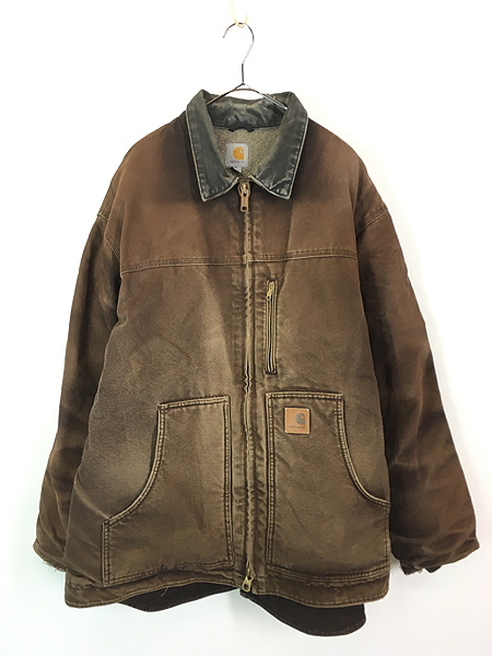 古着 Carhartt 裏ボア フェード ダークブラウン ダック サンドストーン