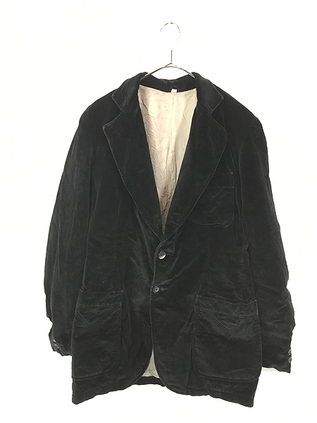 古着 70s 無地 ソリッド ブラック ベロア テーラード ジャケット 42