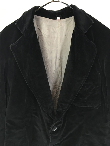 古着 70s 無地 ソリッド ブラック ベロア テーラード ジャケット 42