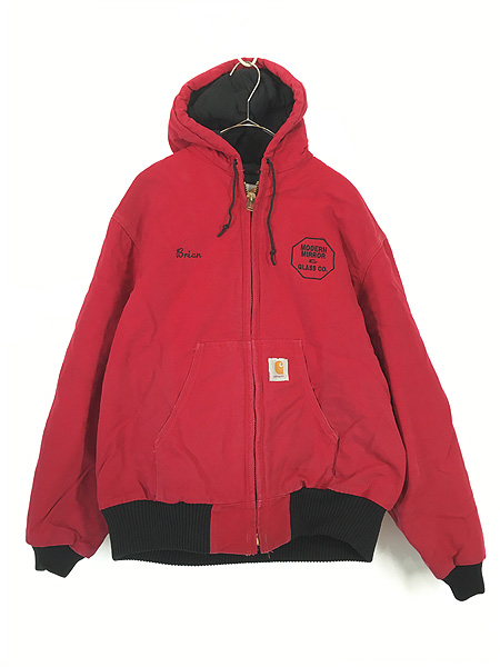古着 90s Carhartt レッド ダック 防寒 パデット アクティブ パーカー