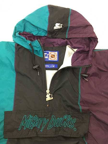 古着 90s STARTER NHL Mighty Ducks ダックス ハーフジップ ナイロン