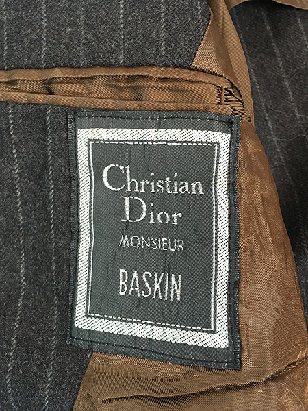 古着 80s USA製 Christian Dior ダーク ストライプ ウール テーラード
