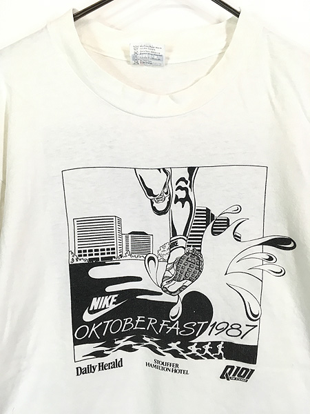 古着 80s USA製 NIKE 「OKTOBER FAST 1987」 アート グラフィック 長袖