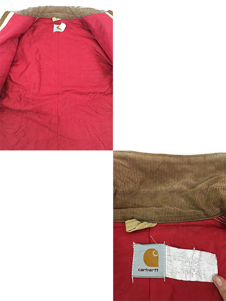 古着 80s- Carhartt レッド キルティング ライナー ダメージ&フェード