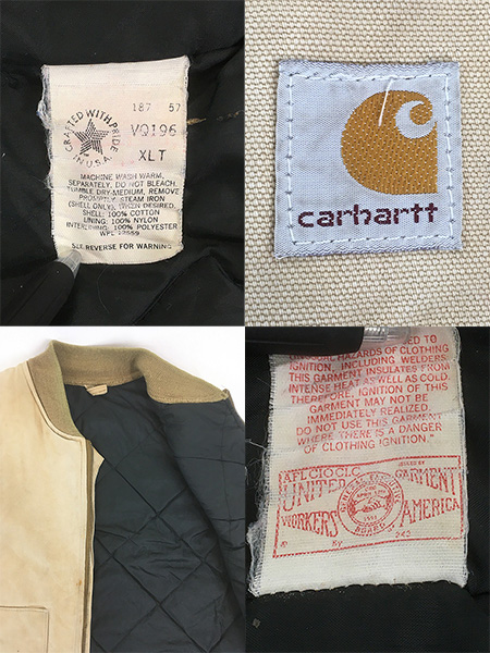 古着 80s USA製 Carhartt フェード ブラウン ダック 首リブ パデット